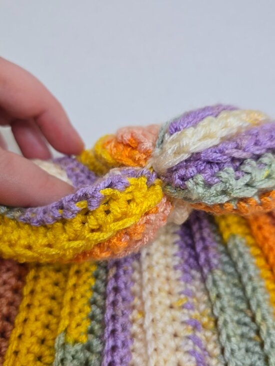 Handmade Crochet Slouchy Beanie, Colorful Patchwork Knit Hat
